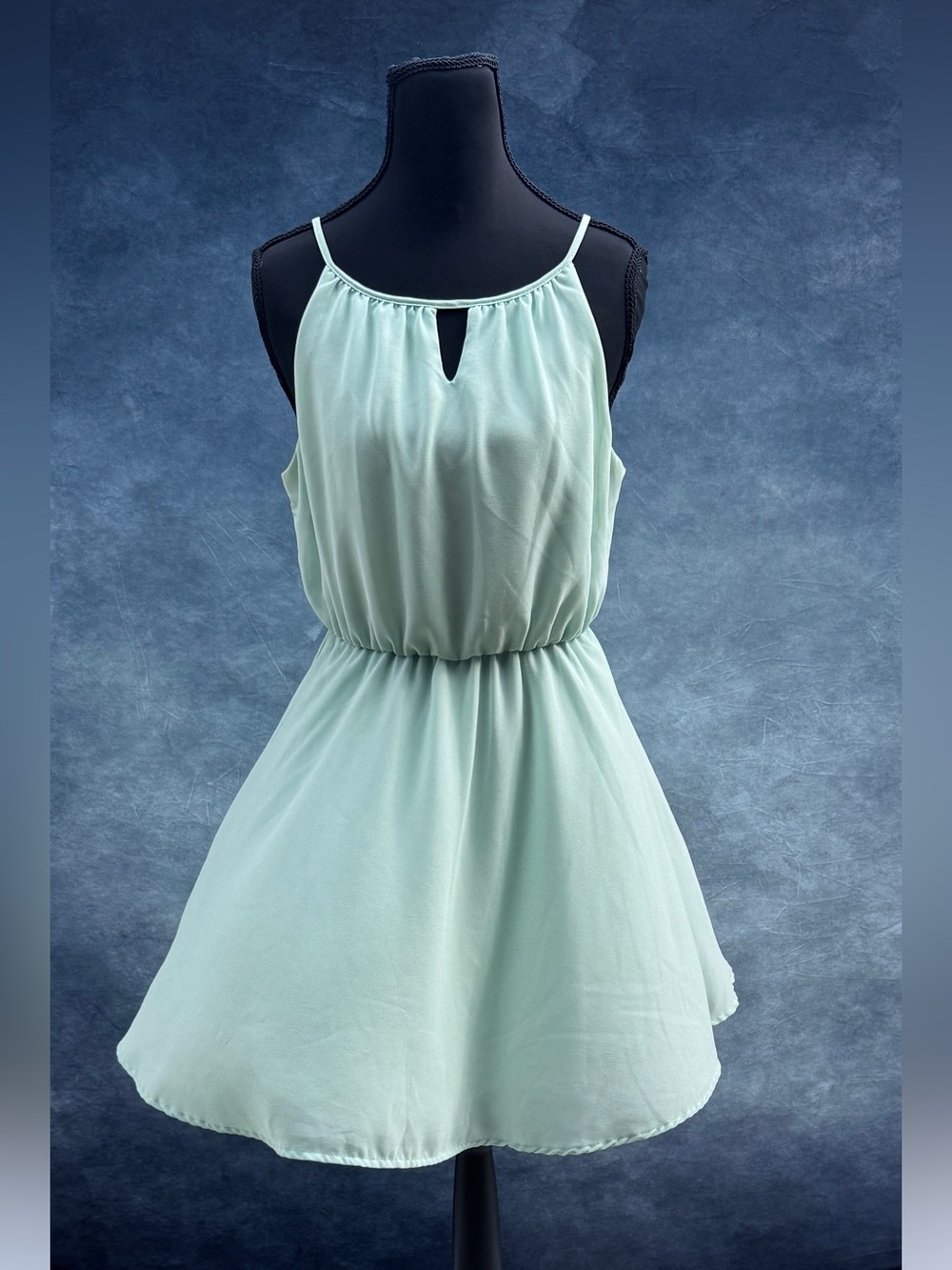 Blue Rain Mint Sleeveless Keyhole Mini Dress
